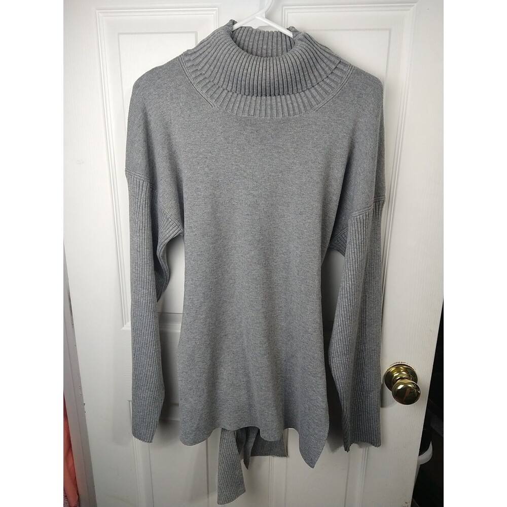 All:Row Woman M Sweater Grey Tie Turtleneck Long Sleeve Wool Blend Lightweight